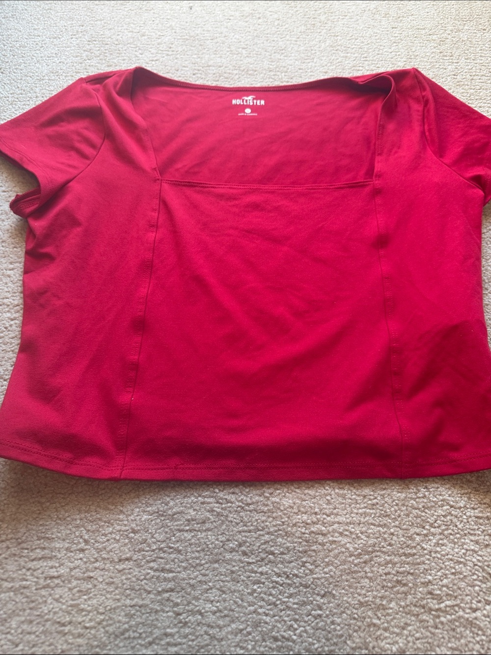 Hollister Short Sleeve Square Neck Tee in Bright Red